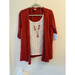 Naif Women's Rust Cardigan Top Set with Necklace Casual Chic
